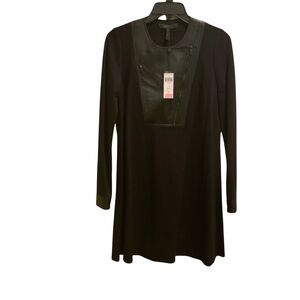 BCBGMaxAzria Black Long Sleeve Dress with Leather Accents